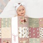 Personalized Baby Blankets with Name, Custom Baby Blanket for Girls - Floral Horse Minky Baby Blanket - Pink Nursery Decor -Soft Infant Toddler Baby Newborn Blanket, Name Crib Comforter