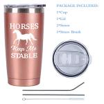 Horse Gifts For Women, Horses Keep Me Stable Travel Tumbler, Funny Birthday Christmas Gifts for Horse Lovers Equestrian Cowgirls Mom Friends Aunt Sister, 20 Oz Insulated Stainless Steel Tumbler