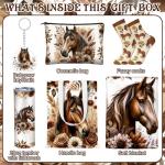 Tiangrid 6 Pcs Horse Gifts for Women Include 20 oz Horse Stainless Steel Tumbler with Lid Straw Cosmetic Bag Just A Girl Who Loves Horses Throw Blanket Keychain Socks Handbag for Women Girls