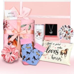 Roshtia 58 Pcs Horse Gift for Girls Women Horse Stuff Gifts for Horse Lovers Include Horse Tumbler Blanket Socks Necklace Stickers Accessories Christmas Birthday Gifts for Daughter Granddaughter