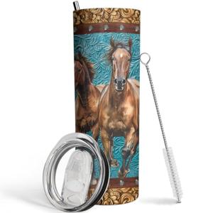 Thomasamwr Stainless Steel 20oz Insulated Horse Coffee Travel Mug With Straw and Lid, Horse Gifts Cups for Women and Girls