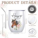 Sieral 3 Pcs Horse Lover Gifts for Women Girls Horse Wine Tumbler Gift Set for12 oz Stainless Steel Tumbler Cup with Lid Cosmetic Bag Keychain for Birthday Themed Animal Lovers Trainer