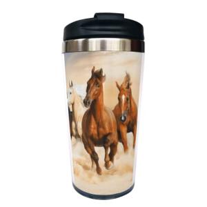 Fenmshairy Running Horse Travel Coffee Mug for Horse Lover, Stainless Steel Thermal Insulated Tumbler Cup with Filp Lid, Thanksgiving Christmas Birthday Gift for Men Women Friend Bestie Sister, 13 Oz
