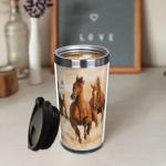 Fenmshairy Running Horse Travel Coffee Mug for Horse Lover, Stainless Steel Thermal Insulated Tumbler Cup with Filp Lid, Thanksgiving Christmas Birthday Gift for Men Women Friend Bestie Sister, 13 Oz