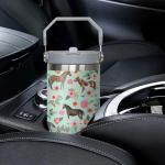 qwpmvhsak 30 oz Horse Flip Straw Tumbler with Handle, Cute Floral Horse Insulated Stainless Tumbler Coffee Cups Water Bottle CoffeeTravel,Horses Gifts for Women Horse Lovers Girls