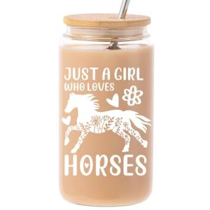 Horse Gifts for Girls Women -Birthday Christmas Gifts for Horse Lovers Teenage Daughter Sister Friends Bestie Niece, 16 Oz Glass Cup