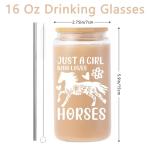 Horse Gifts for Girls Women -Birthday Christmas Gifts for Horse Lovers Teenage Daughter Sister Friends Bestie Niece, 16 Oz Glass Cup
