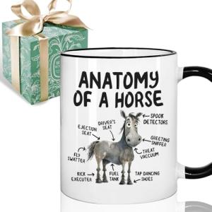 Puouoonyi Anatomy of a Horse Mug 11oz - Funny Horse Gifts for Women Men, Horses Lover Coffee Cup, Cute Cartoon Sarcastic Meme Graphic Birthday Present for Dad Mom Coworkers Boss Friends