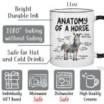 Puouoonyi Anatomy of a Horse Mug 11oz - Funny Horse Gifts for Women Men, Horses Lover Coffee Cup, Cute Cartoon Sarcastic Meme Graphic Birthday Present for Dad Mom Coworkers Boss Friends