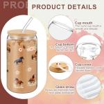 Reallnaive 4 Pack Horse Gift Cups for Women 16 oz Glass Jar Tumbler with Lid and Straw Girl Floral Horse Lovers Coffee Mug Equestrian Racing Gift for Tea Coffee Cold Drink
