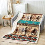 Horses Blanket Horse Themed Room Decor for Girls, Bohemian Native Aztec African Tribal Horse Throw Blanket, Boho Western Rustic Farmhouse Fleece Blanket Exotic Nordic Style Fuzzy Blanket 50"X60"
