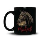Custom Name Black Mug, Western Horse With Desert Landscape Design Ceramic Cup, Personalized Unique Horse Coffee Mug, Customized Horse Riders Black Mug 11oz 15oz, Gift For Women Men