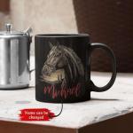 Custom Name Black Mug, Western Horse With Desert Landscape Design Ceramic Cup, Personalized Unique Horse Coffee Mug, Customized Horse Riders Black Mug 11oz 15oz, Gift For Women Men