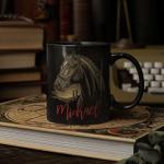Custom Name Black Mug, Western Horse With Desert Landscape Design Ceramic Cup, Personalized Unique Horse Coffee Mug, Customized Horse Riders Black Mug 11oz 15oz, Gift For Women Men
