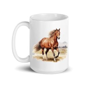 C M Horse Ceramic Coffee Mug with Handle, 15 oz - Horse Themed Gift for Women and Men