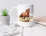 C M Horse Ceramic Coffee Mug with Handle, 15 oz - Horse Themed Gift for Women and Men