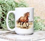 C M Horse Ceramic Coffee Mug with Handle, 15 oz - Horse Themed Gift for Women and Men