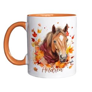 FLOCHIL Personalized Horse Coffee Mug, Custom Horse Mugs With Name, Fall Autumn Coffee Mugs, Gift For Thanksgiving Day, Halloween, Christmas