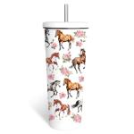 WWHSAI Horse Tumbler with Lid 24oz, Horse and Floral Gifts for Women Girls Kentucky Derby Party Horses Racing Birthday, Stainless Steel Insulated Horses Travel Cup Double Wall Vacuum Insulated Mug