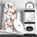 WWHSAI Horse Tumbler with Lid 24oz, Horse and Floral Gifts for Women Girls Kentucky Derby Party Horses Racing Birthday, Stainless Steel Insulated Horses Travel Cup Double Wall Vacuum Insulated Mug