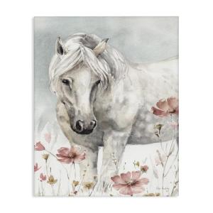 Stupell Industries Beautiful Horse Pink Flower Animal Watercolor Painting Canvas Wall Art, 16x20, Multicolor