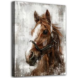 Vintage Horse Canvas Wall Art Brown Horse Canvas Pictures Wall Decor Farmhouse Animals Canvas Painting Rustic Artwork Canvas Prints Living Room Bedroom Bathroom Office Home Wall Decoration 12" x 16"