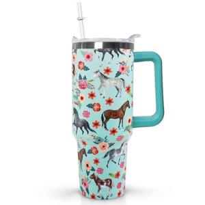 Ceovfoi 40 Oz Horse Tumbler With Handle, Coffee Travel Mug Cup Water Bottle, Horse Decor, Gifts for Women