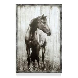 Vertical Horse Rustic Framed Painting: Wild Western Animal Wall Art - Farmhouse Decor for Home - 24"x36"