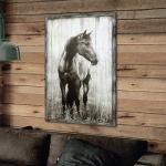 Vertical Horse Rustic Framed Painting: Wild Western Animal Wall Art - Farmhouse Decor for Home - 24"x36"