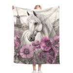 Horse Throw Blanket Horse Lovers Blanket Ultra Soft Warm Flannel Fleece Lightweight Fuzzy Decor Gifts for Women Men Girls Boys 50"x40"