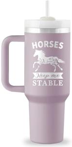 Horse Gifts for Women - Horse Stuff - 40 oz Engraved Tumbler with Handle & Straw - Christmas Gifts for Horses Lovers Birthday Christmas Gift - Horses Keep Me Stable