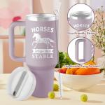 Horse Gifts for Women - Horse Stuff - 40 oz Engraved Tumbler with Handle & Straw - Christmas Gifts for Horses Lovers Birthday Christmas Gift - Horses Keep Me Stable