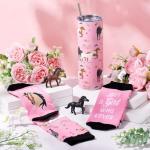 Funnymoom 2 Pack Horse Gifts Set Skinny Tumbler 20 oz Travel Coffee Mug Novelty Cute Animals Socks, Christmas Birthday Party Gifts for Horse Themed