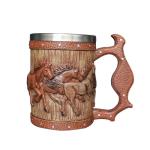 Wooden Barrel Beer Mug, 20oz Stainless Steel Horse Mug Coffee Cup Horses Gifts for Women Men Gift for Birthday Christmas, Gothic Decor Party Decoration Drinkware Gift