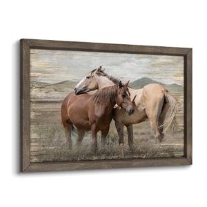 Large Horse Framed Wall Art: Framed Animal Horse Painting Wild Horse Artwork Wood Print for Bedroom(16x12)
