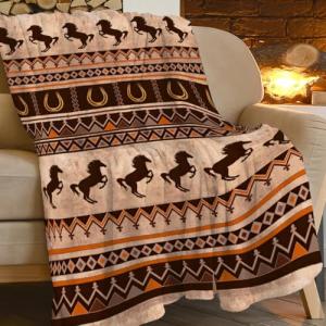 Western Horse Print Blanket Country Farm Brown Cowboy Throw Blankets for Couch Sofa Bed Stuff Decor Gifts Lightweight Soft Warm Cozy Fleece Plush Flannel Bedding for Lover Man Woman Adults 40"x50"