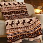 Western Horse Print Blanket Country Farm Brown Cowboy Throw Blankets for Couch Sofa Bed Stuff Decor Gifts Lightweight Soft Warm Cozy Fleece Plush Flannel Bedding for Lover Man Woman Adults 40"x50"