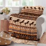 Western Horse Print Blanket Country Farm Brown Cowboy Throw Blankets for Couch Sofa Bed Stuff Decor Gifts Lightweight Soft Warm Cozy Fleece Plush Flannel Bedding for Lover Man Woman Adults 40"x50"