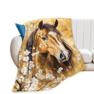 Baegopa Horse Throw Blanket for Girls Women Cozy Plush Fleece Flannel Animal Flower Blankets Gifts for Horse Lovers Decor 50"X40"