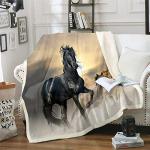 Black Horse Blanket Exotic Tribal Style Throw Blanket 3D Animal Pattern Farmhouse Theme Bed Blanket Cowboys Teens Adult Soft Sherpa Throw Blanket Horse Printed Fleece Blanket, Twin Size