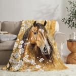 Baegopa Horse Throw Blanket for Girls Women Cozy Plush Fleece Flannel Animal Flower Blankets Gifts for Horse Lovers Decor 50"X40"