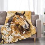 Baegopa Horse Throw Blanket for Girls Women Cozy Plush Fleece Flannel Animal Flower Blankets Gifts for Horse Lovers Decor 50"X40"
