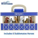Breyer Horses Farms Wooden Stable Playset with 6 Horses | 6 Piece | 6 Stablemates Horses Included | 6” H x 9” L x 2.5” D | 1:32 Scale | Model #59217, Multi