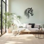 LIYOUYA Horse Head Metal Wall Decor - Rustic Farmhouse Room Decor Simple Line Black Wall Art Home Decor for Living Room, Bedroom, Bathroom, Dining Room, Courtyard (Black)