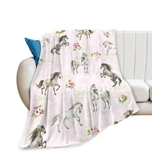 Horse Blanket Gifts for Girls Women Western Horses Flowers Animal Fleece Flannel Throw Blankets Soft Lightweight Horse Plush Stuff Pink Throws for Kids Adults Bed Sofa Decor 50"x40"