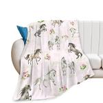 Horse Blanket Gifts for Girls Women Western Horses Flowers Animal Fleece Flannel Throw Blankets Soft Lightweight Horse Plush Stuff Pink Throws for Kids Adults Bed Sofa Decor 50"x40"