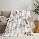 Horse Blanket Gifts for Girls Women Western Horses Flowers Animal Fleece Flannel Throw Blankets Soft Lightweight Horse Plush Stuff Pink Throws for Kids Adults Bed Sofa Decor 50"x40"