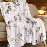 Horse Blanket Gifts for Girls Women Western Horses Flowers Animal Fleece Flannel Throw Blankets Soft Lightweight Horse Plush Stuff Pink Throws for Kids Adults Bed Sofa Decor 50"x40"