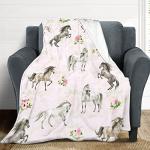 Horse Blanket Gifts for Girls Women Western Horses Flowers Animal Fleece Flannel Throw Blankets Soft Lightweight Horse Plush Stuff Pink Throws for Kids Adults Bed Sofa Decor 50"x40"