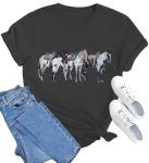 Horse Shirts for Women Vintage Rodeo Western Graphic Tshirt Casual Short Sleeve Animal Tee Tops Dark Gray